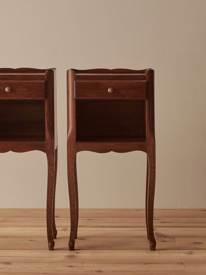 Pair of vintage oak French bedside tables
