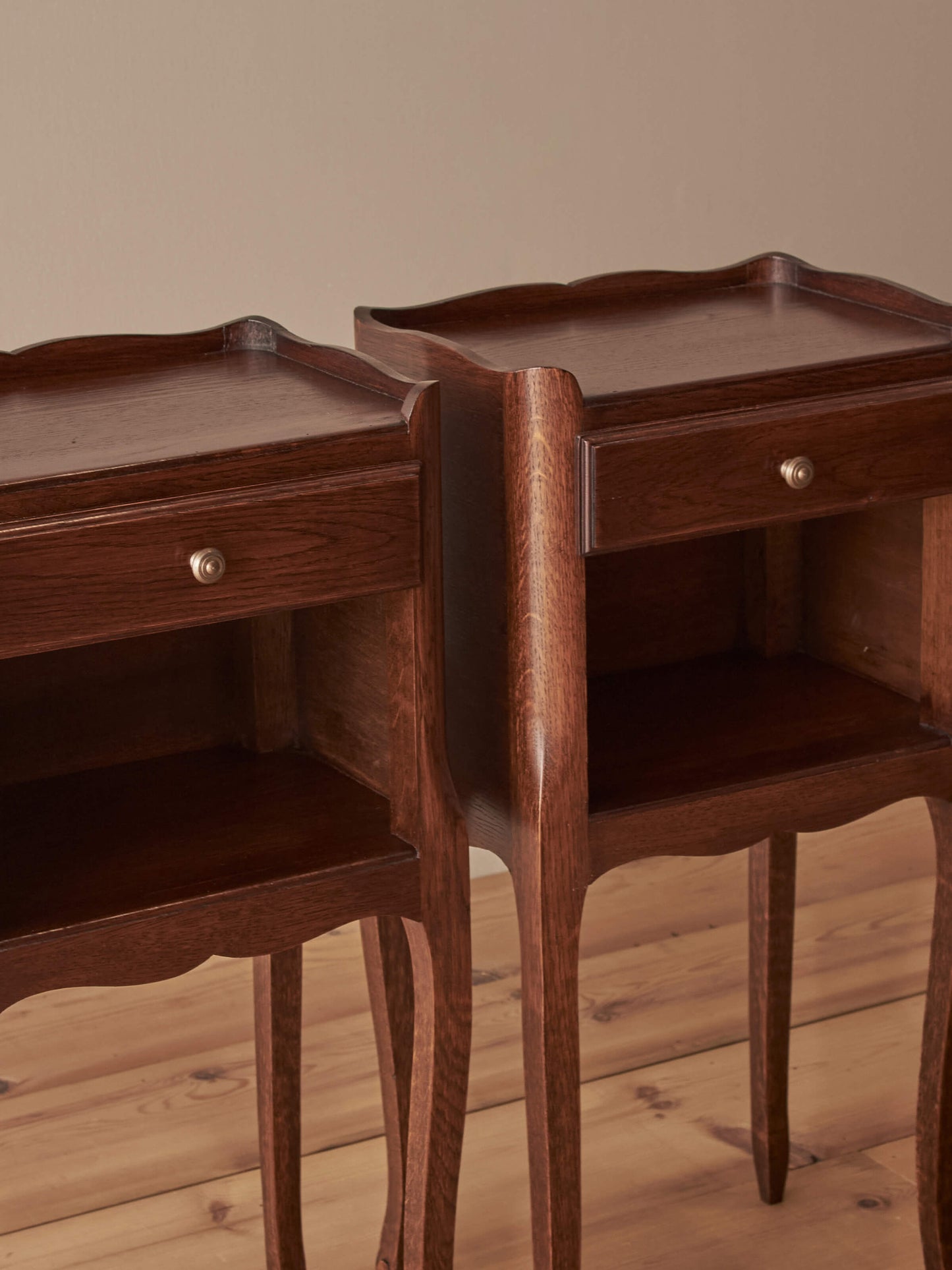 Pair of vintage oak French bedside tables