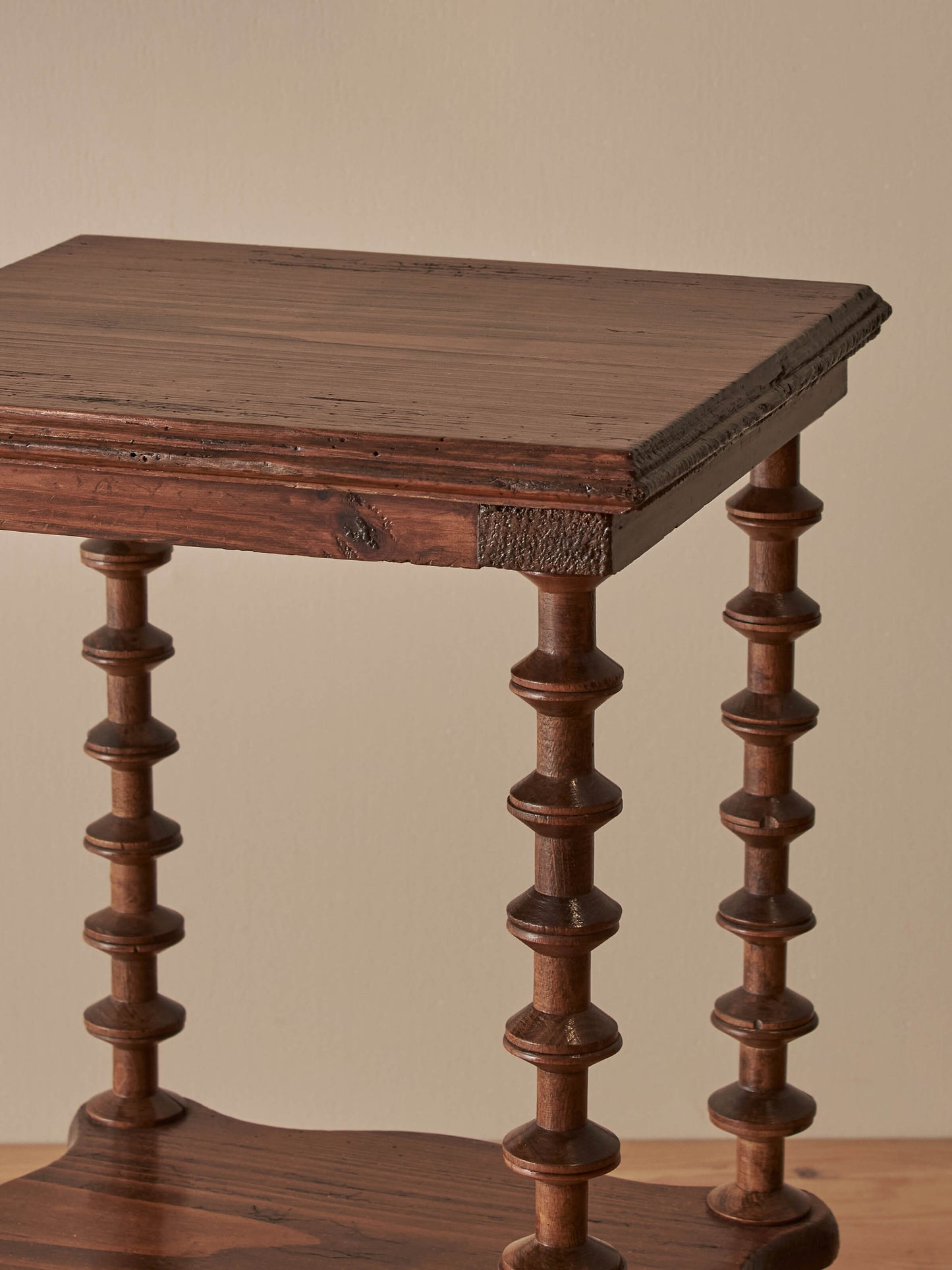 French vintage pine bobbin-spindle side table