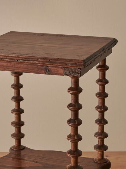 French vintage pine bobbin-spindle side table