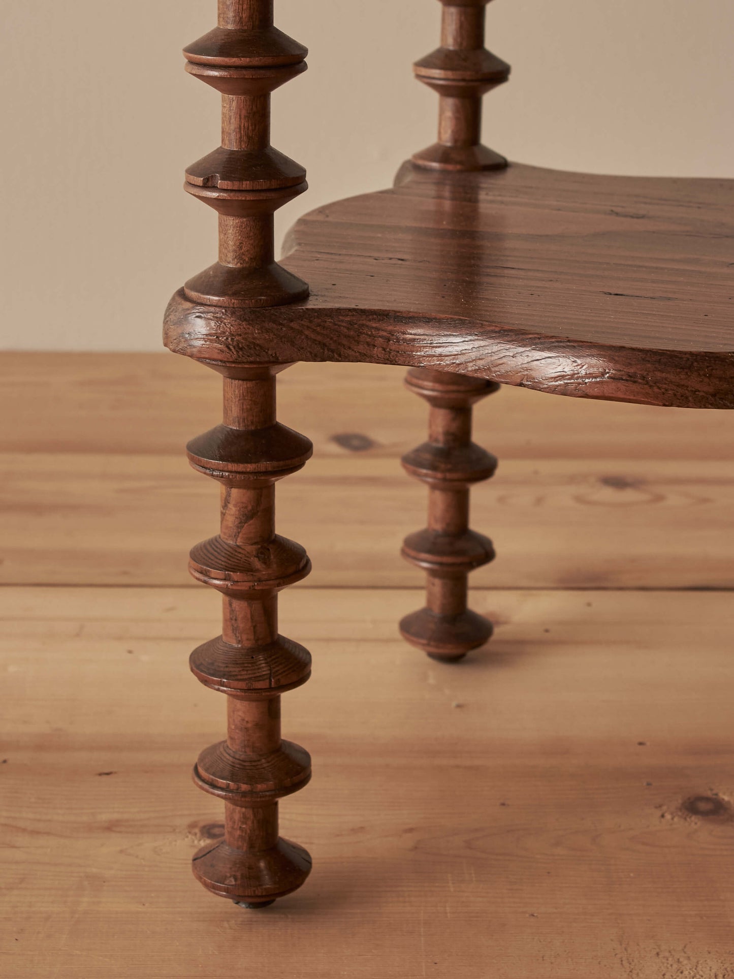 French vintage pine bobbin-spindle side table