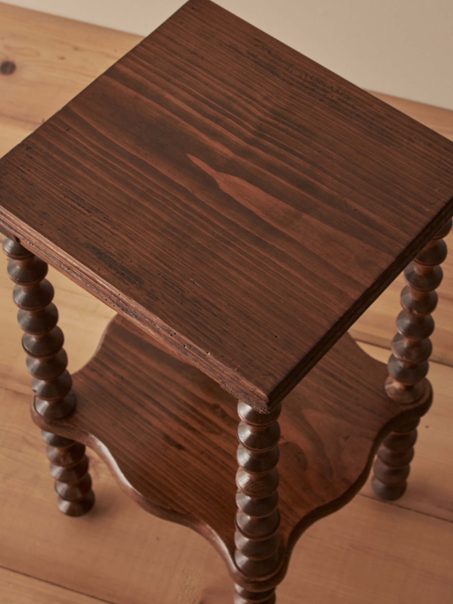 French vintage pine bobbin-spindle side table