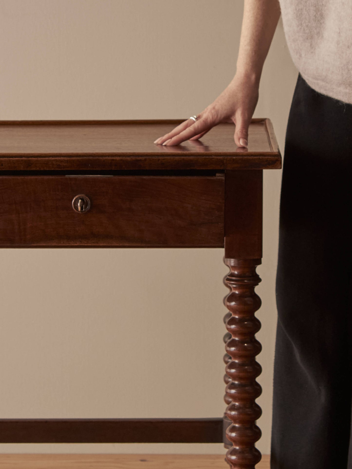 Antique French walnut and mahogany side table