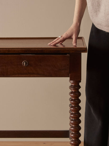 Antique French walnut and mahogany side table