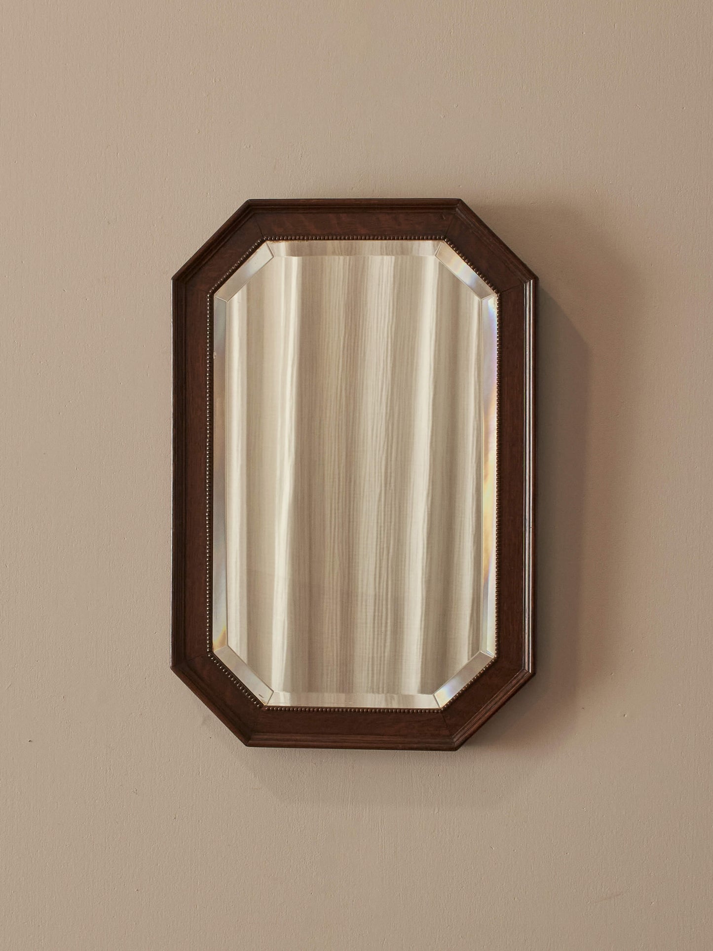 Edwardian oak octagonal bobbin-beaded mirror