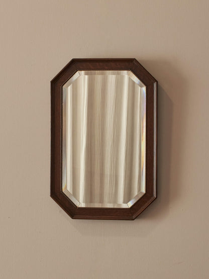 Edwardian oak octagonal bobbin-beaded mirror