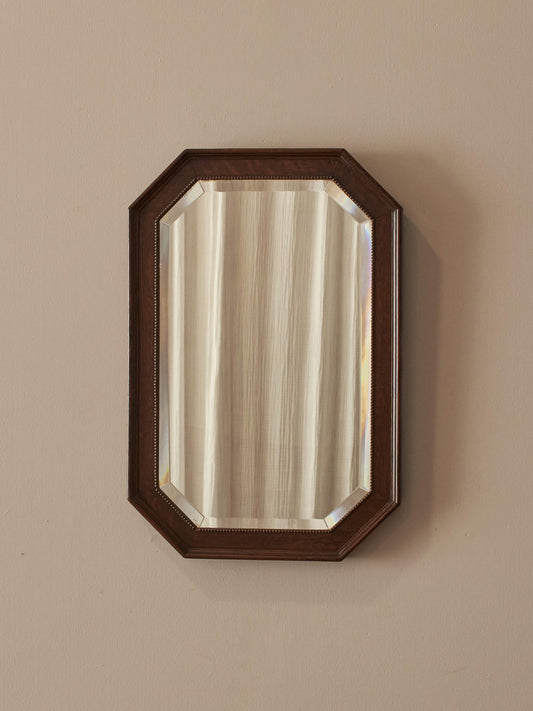 Edwardian oak octagonal bobbin-beaded mirror