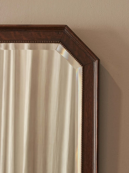 Edwardian oak octagonal bobbin-beaded mirror