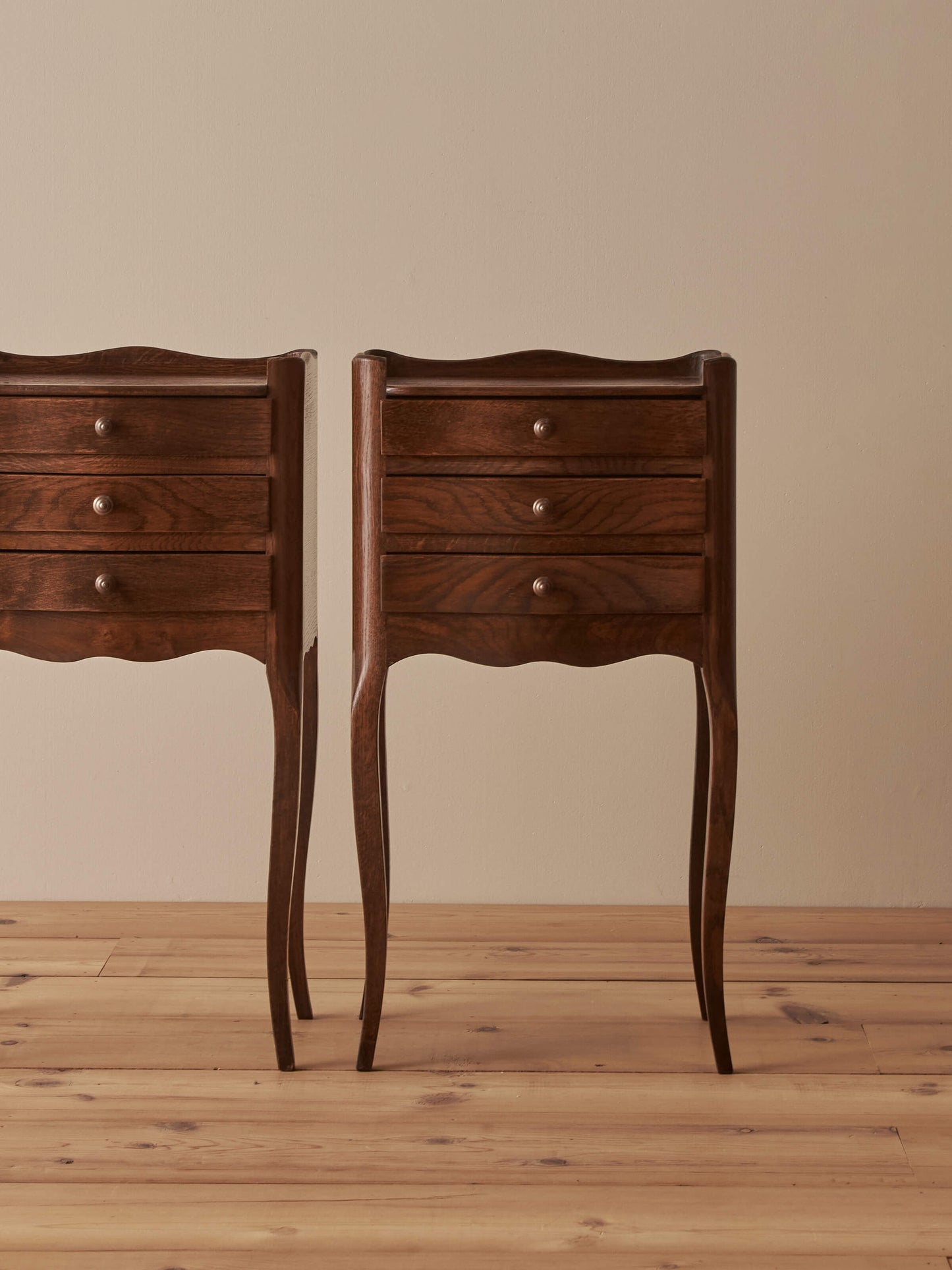 Pair of French vintage oak bedside tables