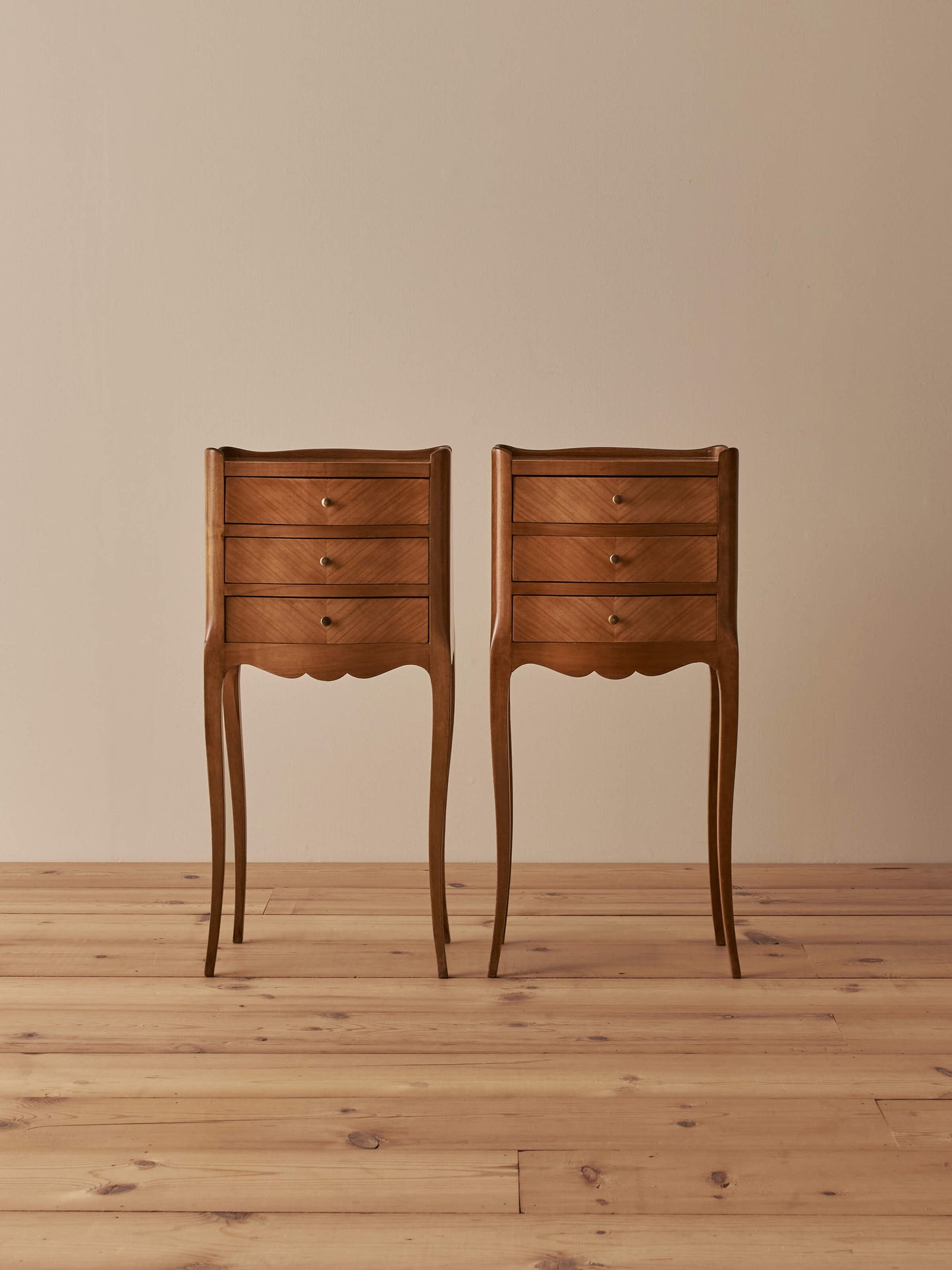 Pair of French vintage blonde marquetry bedside tables