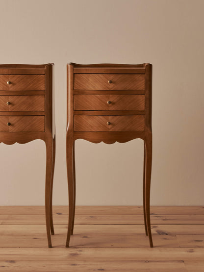 Pair of French vintage blonde marquetry bedside tables