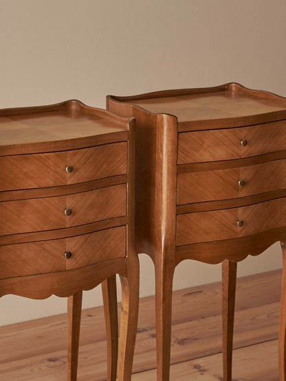 Pair of French vintage blonde marquetry bedside tables