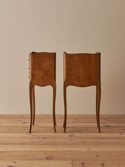 Pair of French vintage blonde marquetry bedside tables