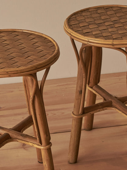 Pair of mid-century woven chestnut side tables