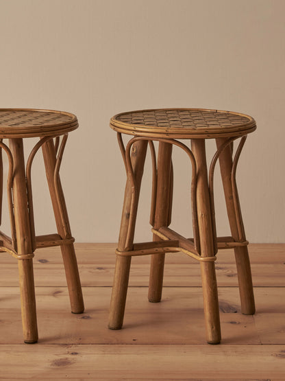 Pair of mid-century woven chestnut side tables