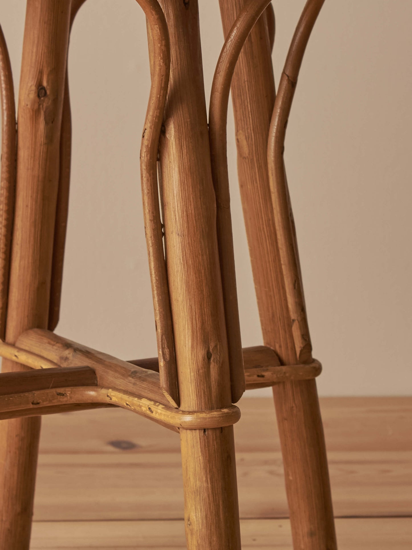 Pair of mid-century woven chestnut side tables