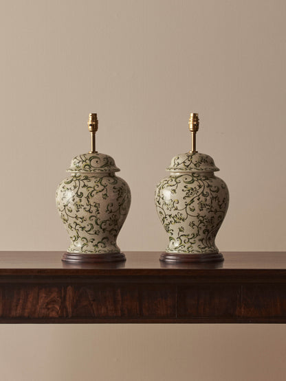 Pair of vintage ceramic floral table lamps