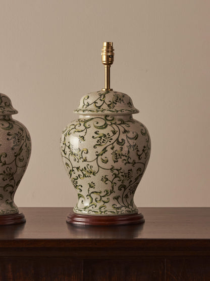 Pair of vintage ceramic floral table lamps