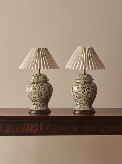 Pair of vintage ceramic floral table lamps
