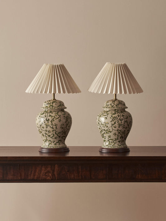 Pair of vintage ceramic floral table lamps