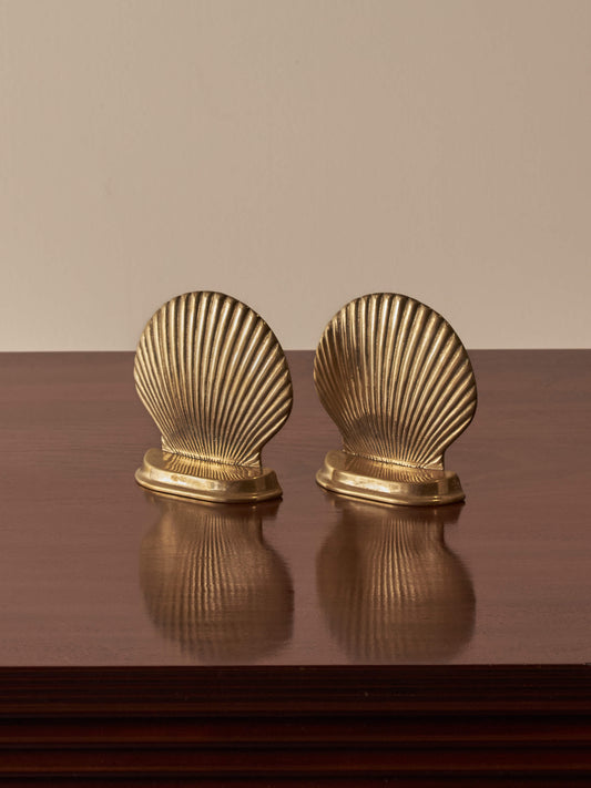 Pair of vintage brass clam bookends