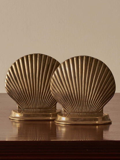 Pair of vintage brass clam bookends