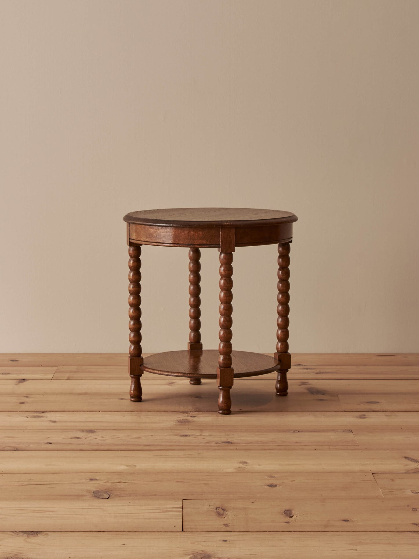 French vintage circular oak bobbin table