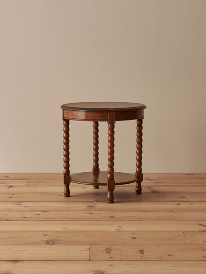 French vintage circular oak bobbin table