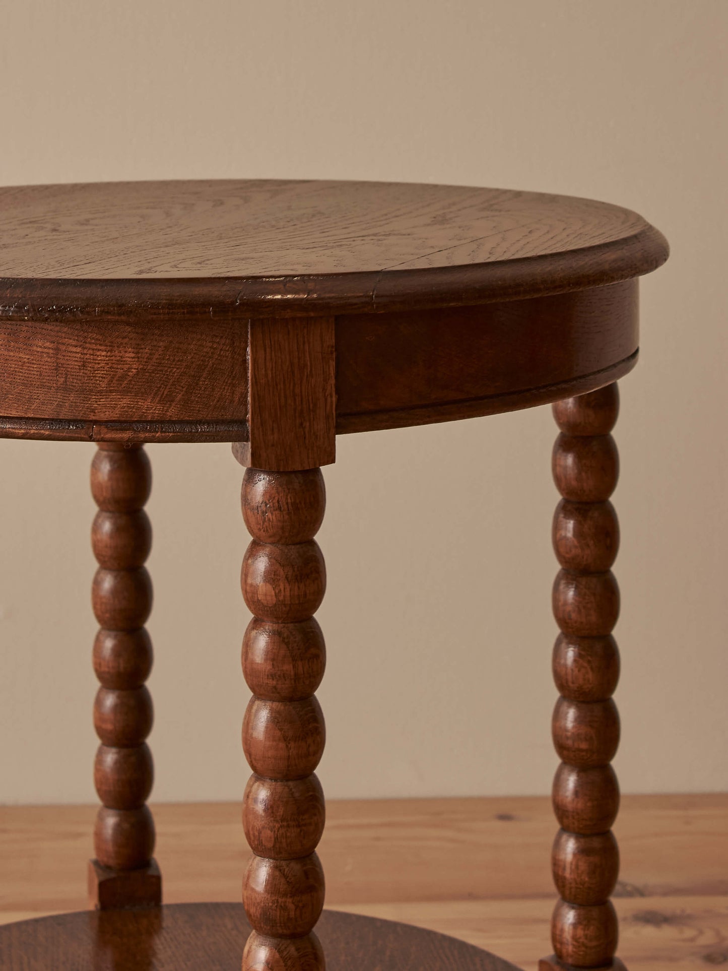 French vintage circular oak bobbin table