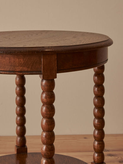 French vintage circular oak bobbin table
