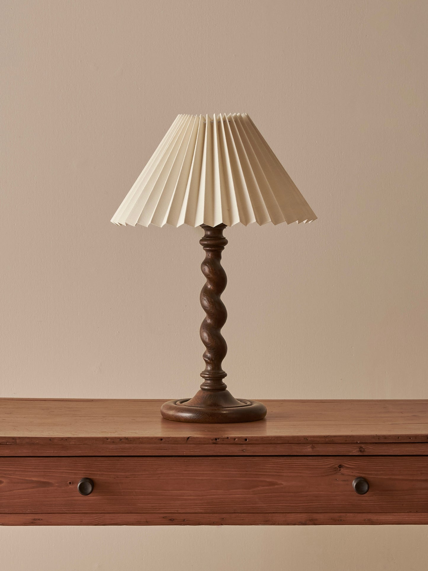 Edwardian oak barley twist table lamp
