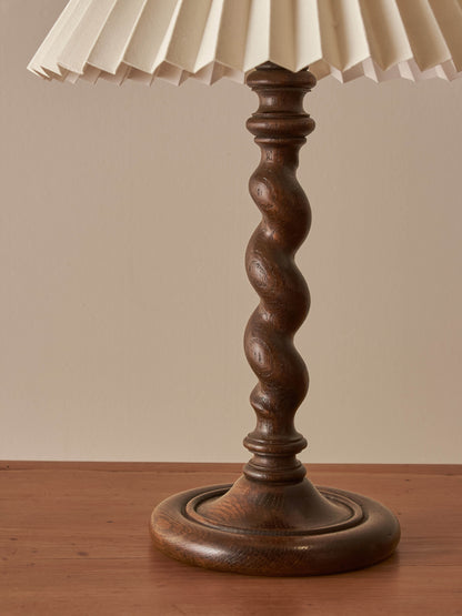 Edwardian oak barley twist table lamp