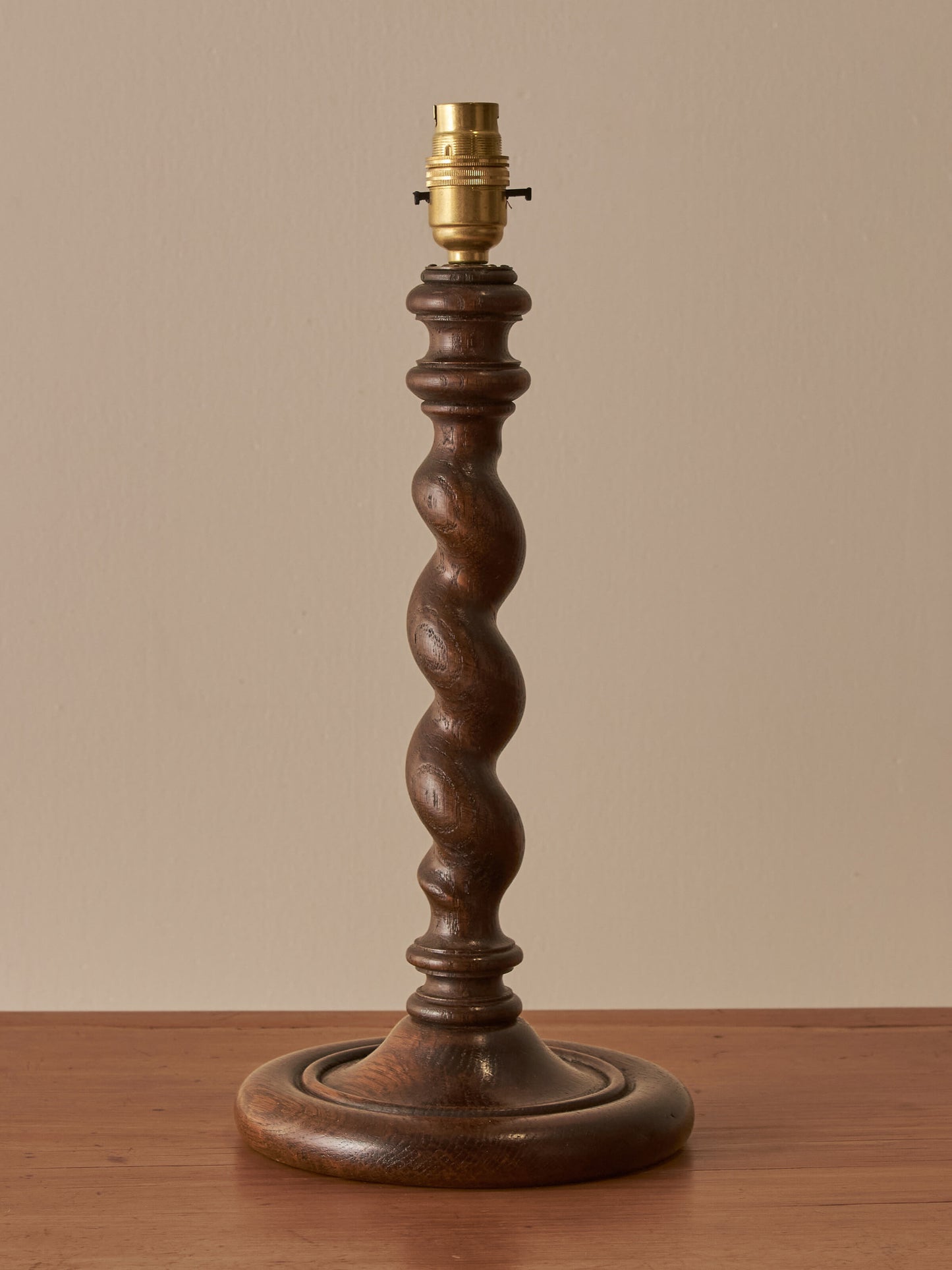 Edwardian oak barley twist table lamp