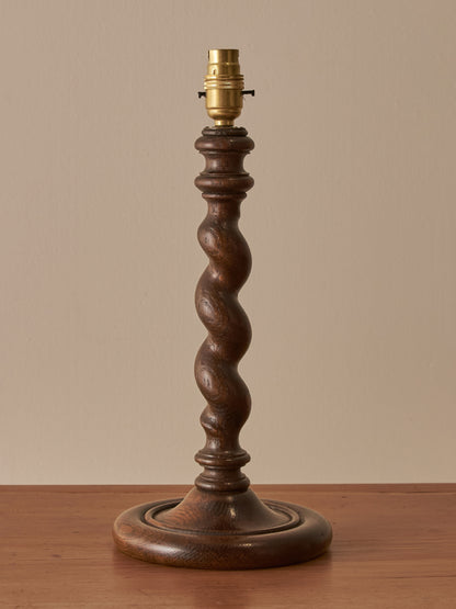Edwardian oak barley twist table lamp