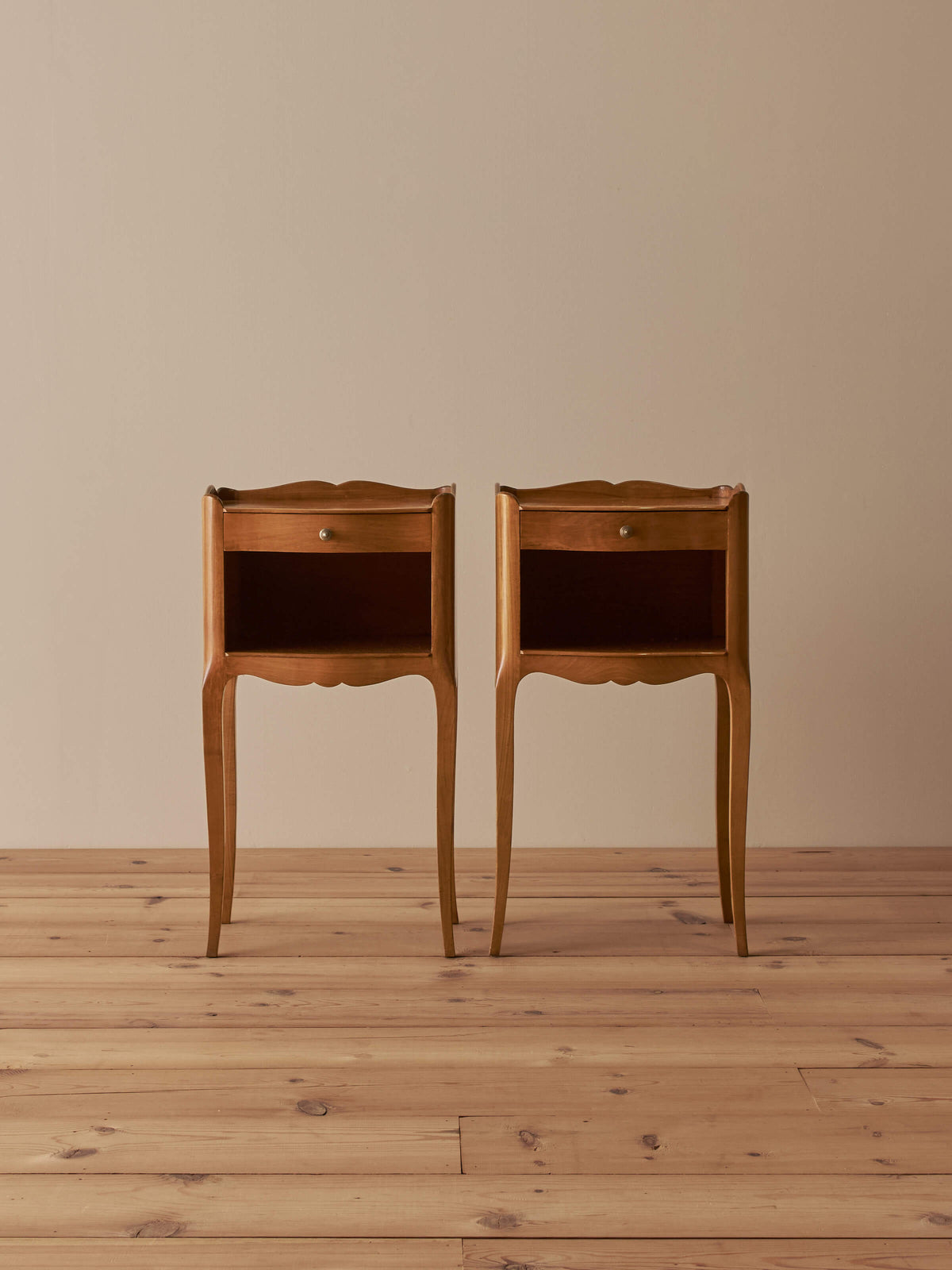 Pair of vintage French cherry bedside tables