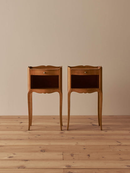 Pair of vintage French cherry bedside tables