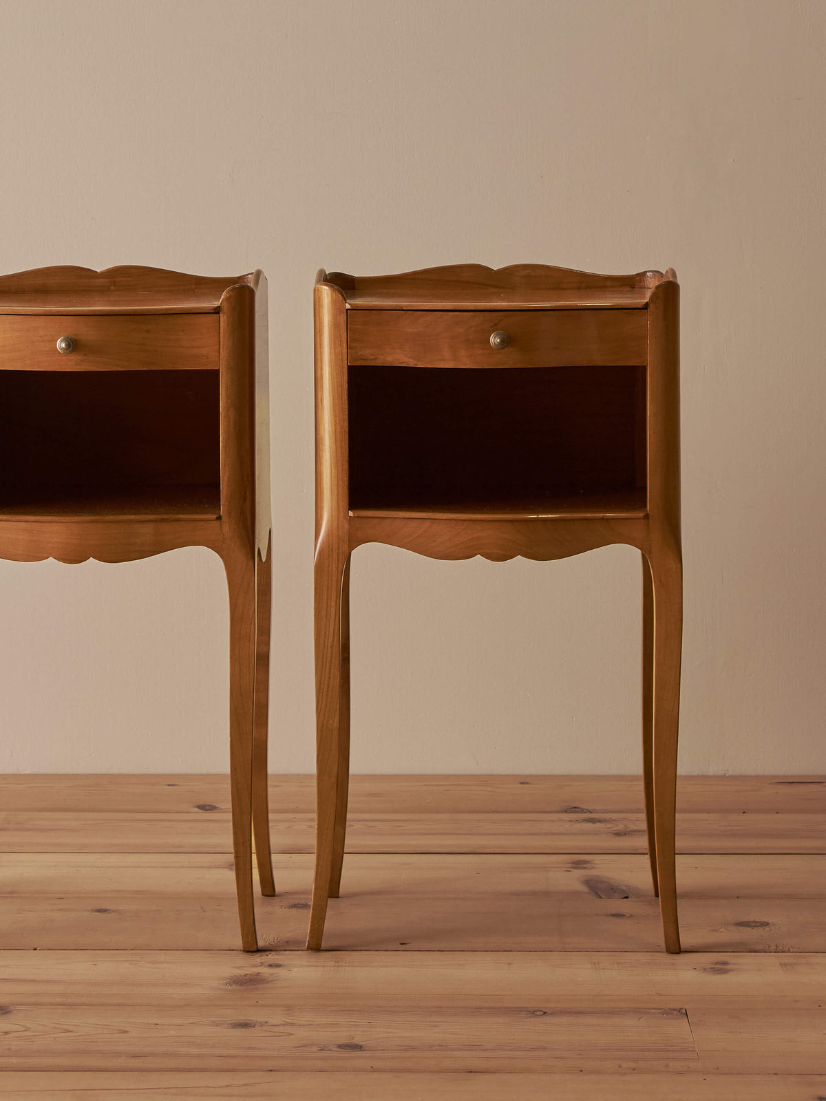 Pair of vintage French cherry bedside tables