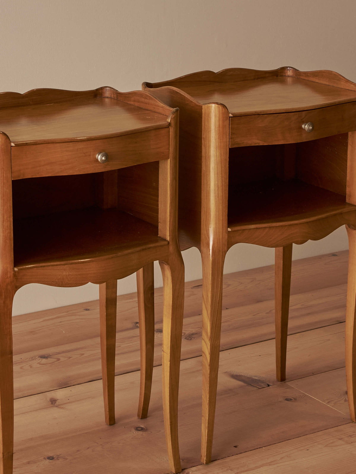 Pair of vintage French cherry bedside tables