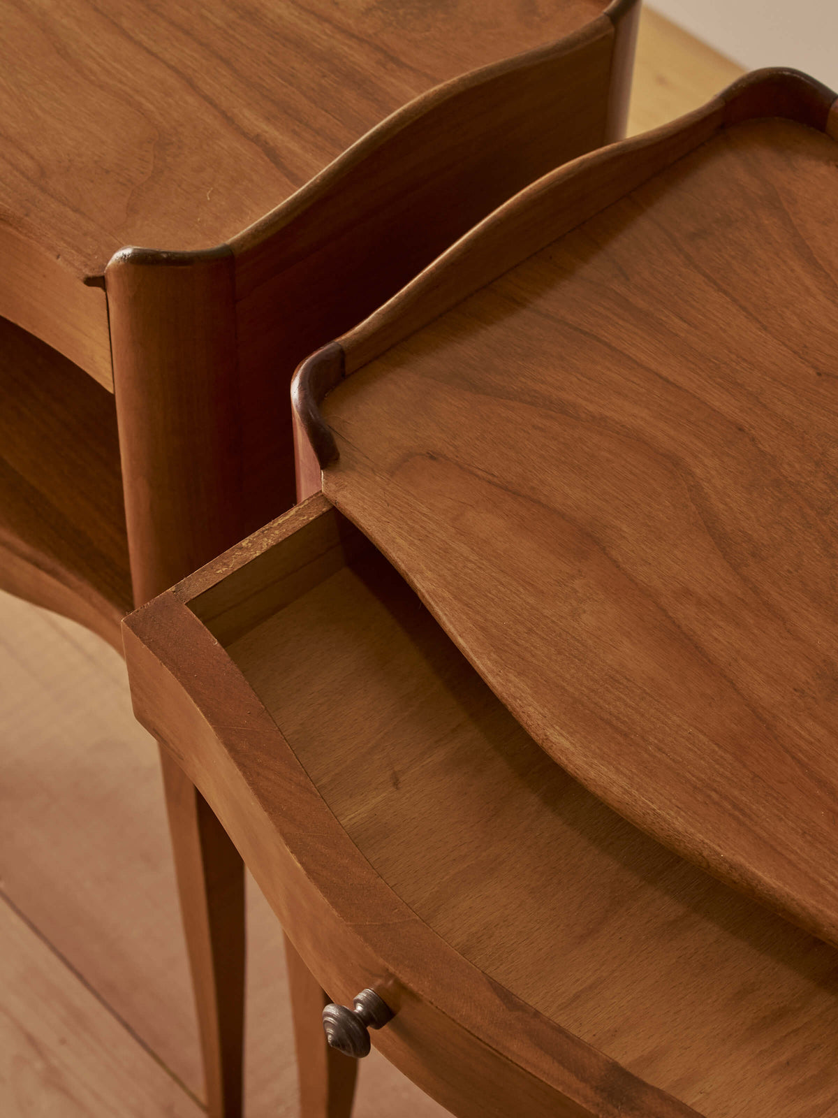 Pair of vintage French cherry bedside tables