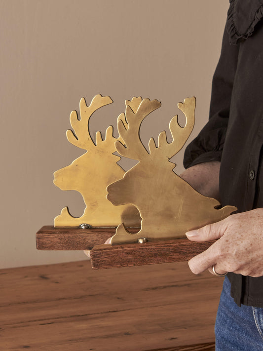 Pair of vintage brass decorative stags