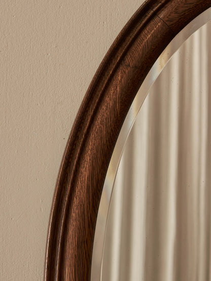 Antique oval oak bevelled mirror