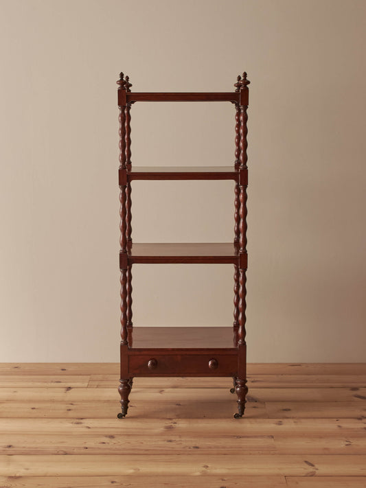 Victorian mahogany bobbin whatnot on castors