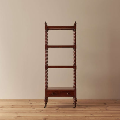 Victorian mahogany bobbin whatnot on castors