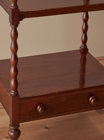 Victorian mahogany bobbin whatnot on castors