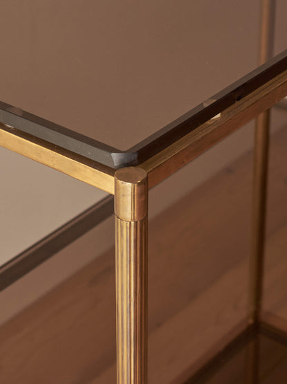 Mid-century brass and smoked glass shelving unit
