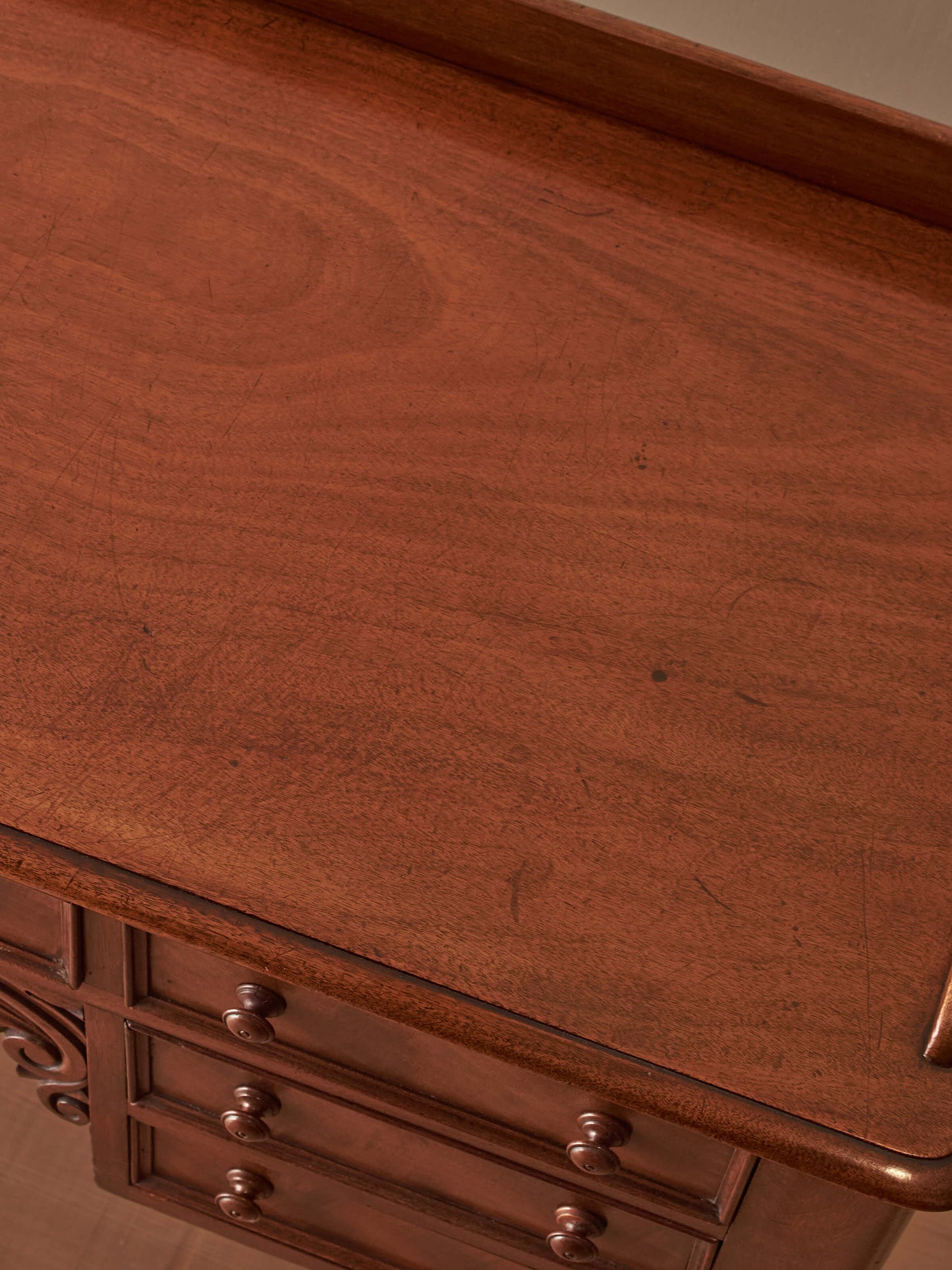 Victorian mahogany desk on castors by T.H.Filmer