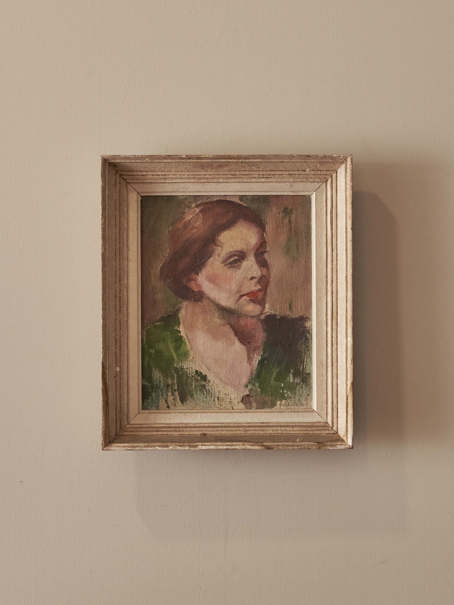 Mid-century ‘woman in green’ framed painting