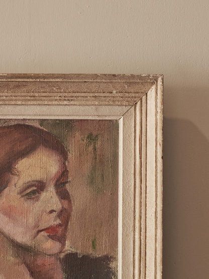 Mid-century ‘woman in green’ framed painting