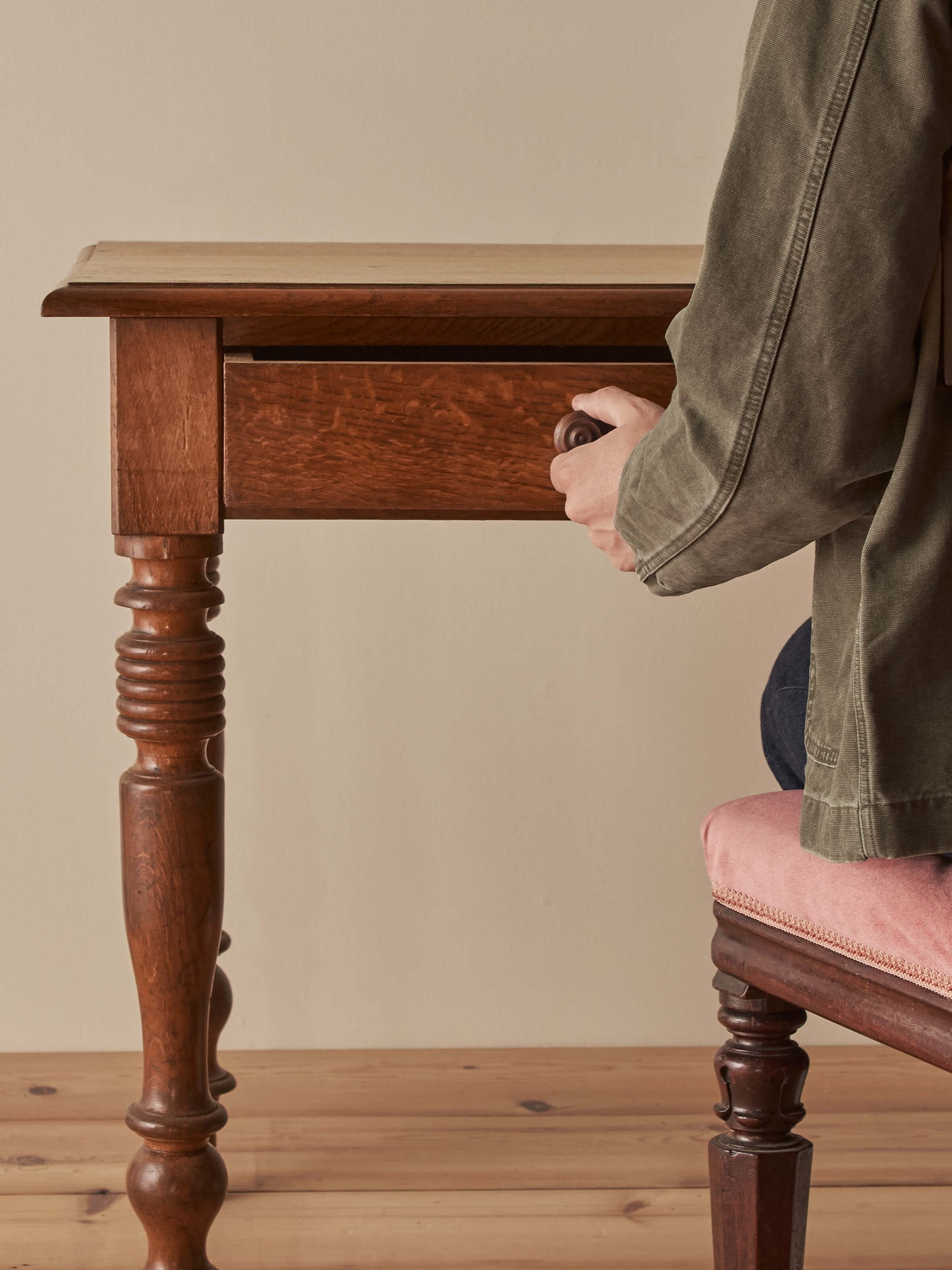 French antique oak bobbin desk
