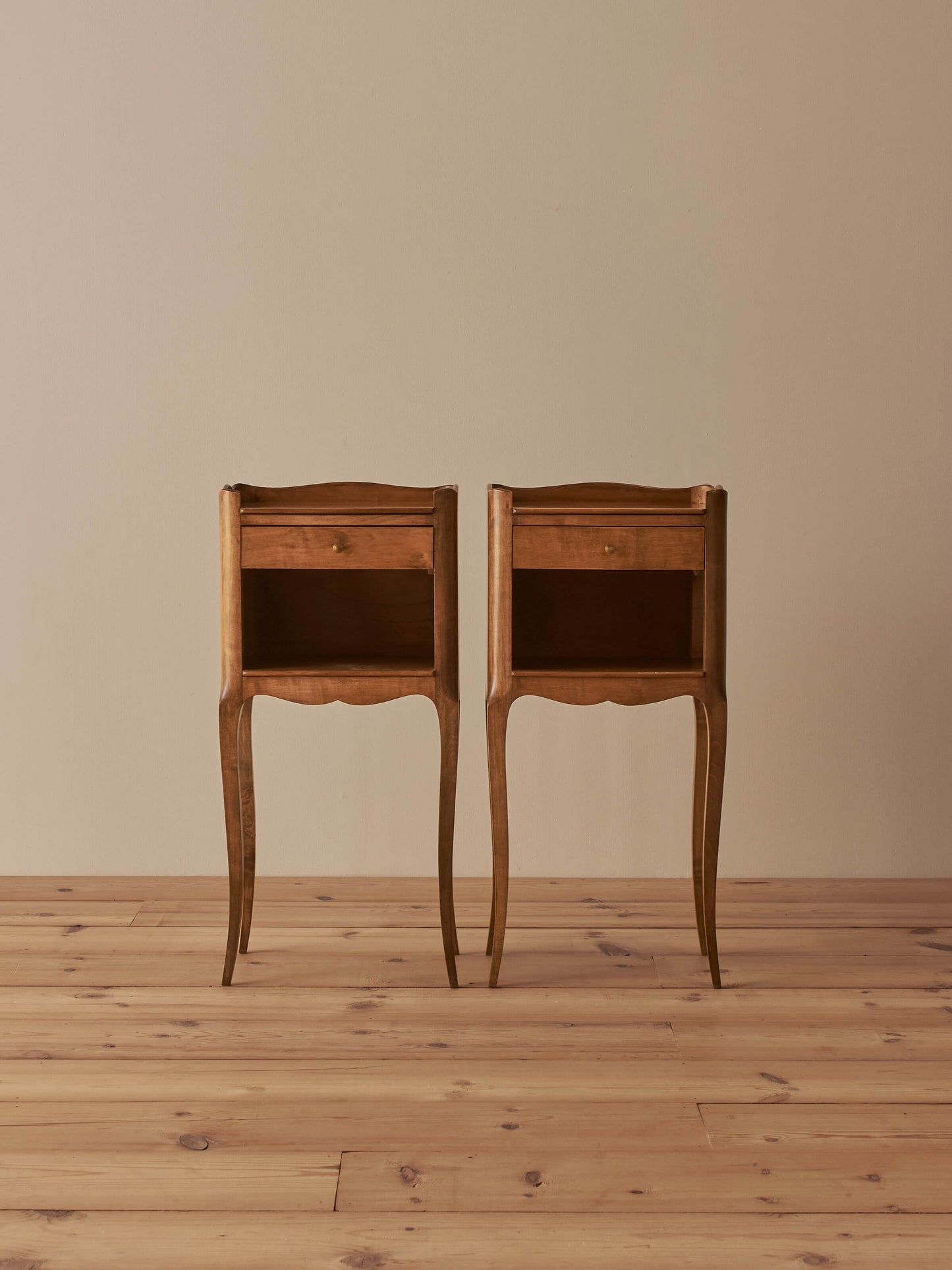 Pair of French cherry wood bedside tables